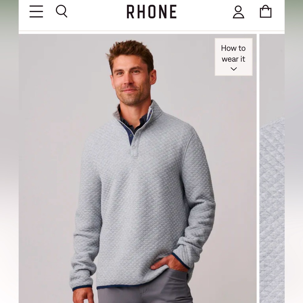 Rhone - Gramercy Snap Pullover - size L - Grey w/ navy accents - great condition